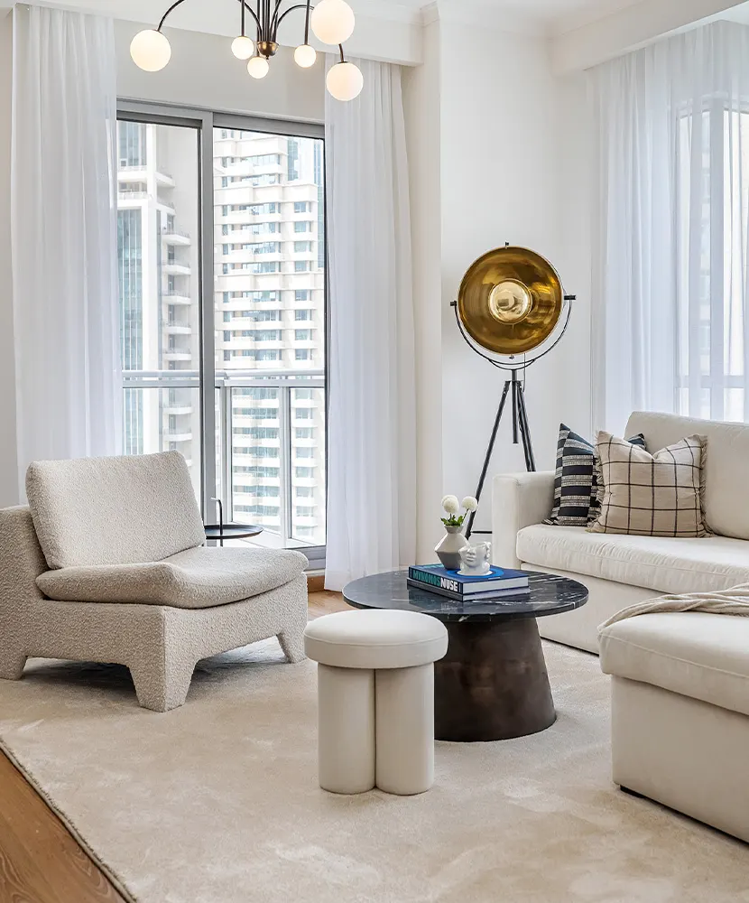 The Residence, alternate view: two-bedroom apartment staged in three days for a French reality show, Dubai